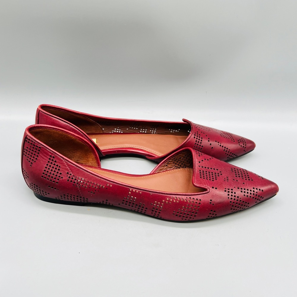 Cole Haan Flats Womens 9 Red Perforated Leather Pointed Toe d'Orsay Grand.OS